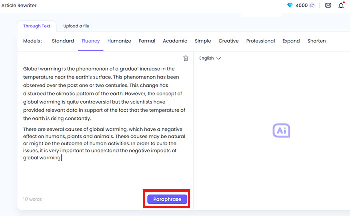 click paraphase button to rewrite article