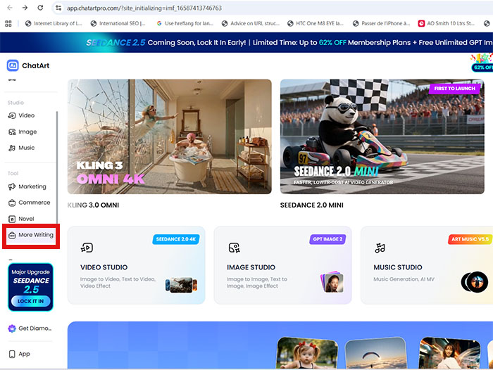 content writing option in chatart